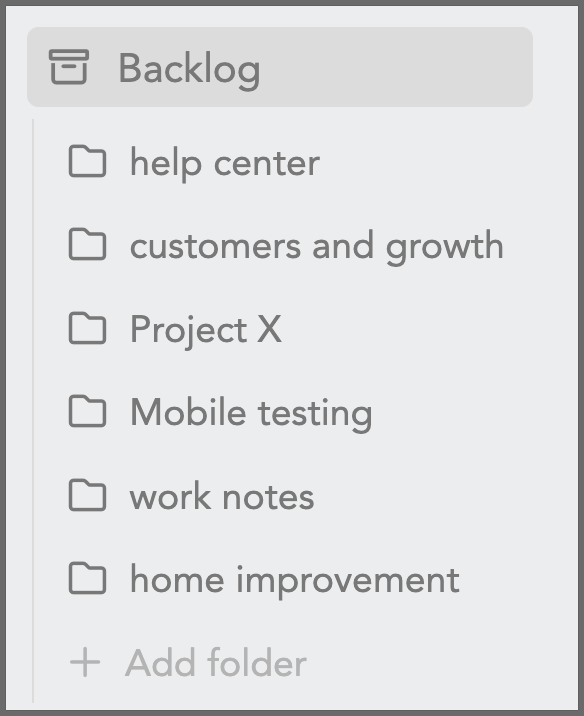 Backlog folders list