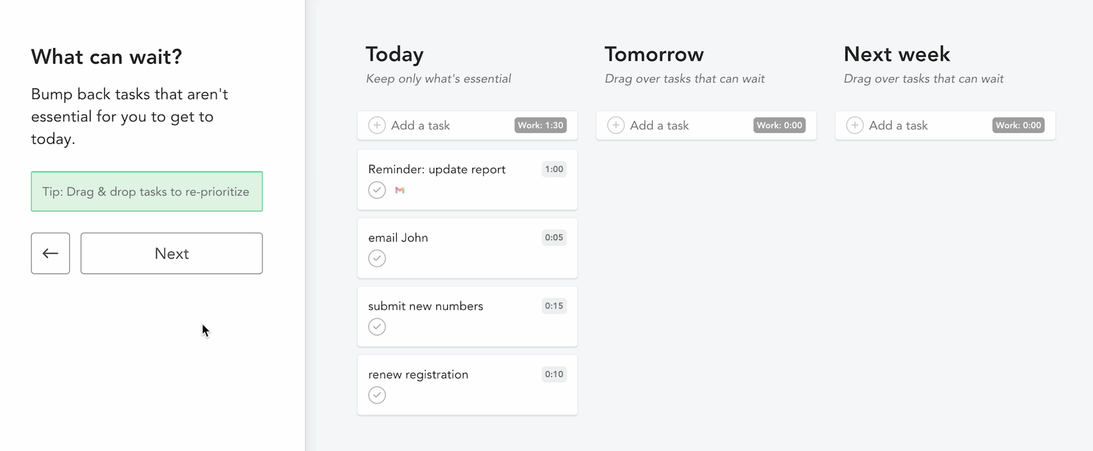 Deferring tasks to future days