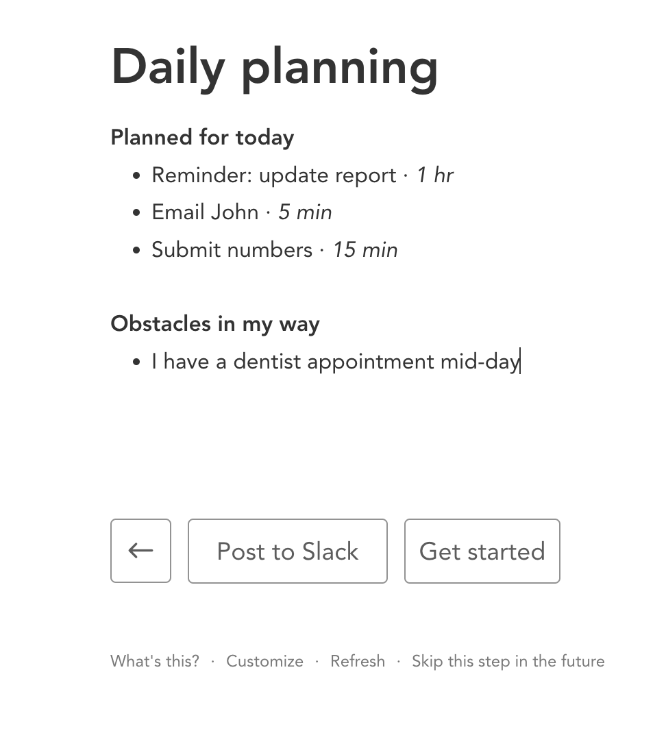 Daily planning summary