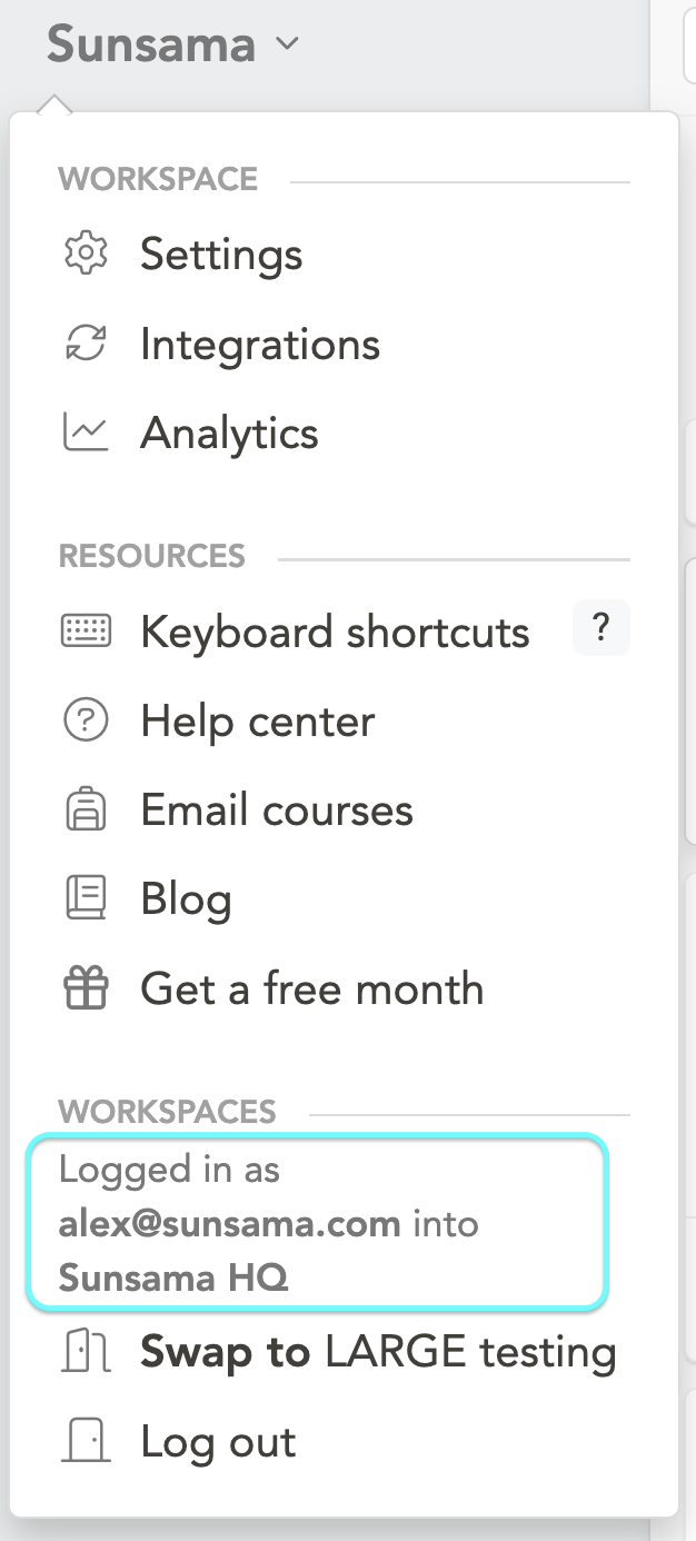 Account dropdown showing logged in account