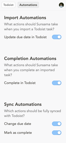 Todoist automations settings