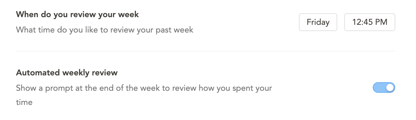 Weekly review screenshot